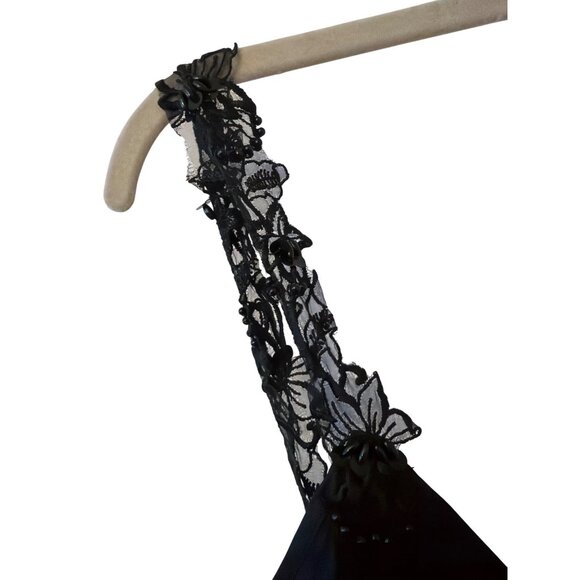 Vintgge 90s Black Lace Strap Slip Dress Lingerie Goth Whimsygoth By Dentelle Med - Picture 2 of 5